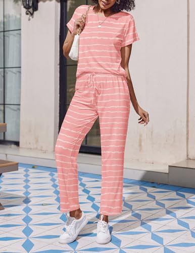 Image of Ekouaer 2 Pack Pajamas for Women Set Short Sleeve Sleepwear Top and Pants Pjs Soft Printed Lounge Sets with Pockets