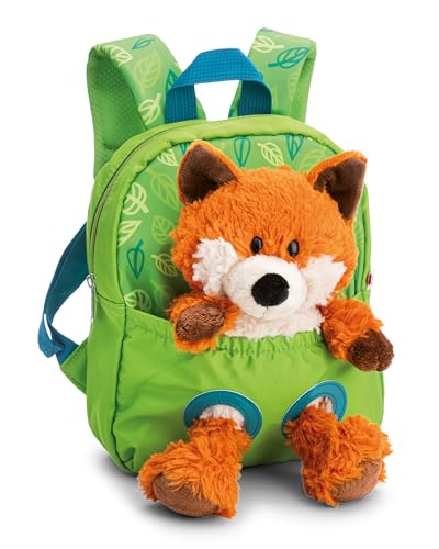 NICI Rucksack mit Plüschtier 21x26cm Fuchs 25cm - grün - Abnehmbarer Pluschspielzeug Weich Flauschig- Kindergartenrucksack mit Kuscheltier für 2-5 Jährige Jungen und Mädchen - 62692