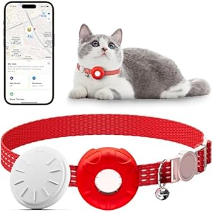Cat Tracker,GPS Pet Tracker for Cats (Only iOS),No Monthly Fee Smart Pet Activity Tracker Compatible with Apple Find My,Waterproof Anti-Lost Finder Tag for Pets/Kids/Vehicles/Items-Red