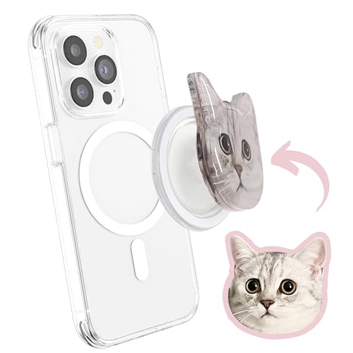 Agarre acrílico personalizado para teléfono con cara humana y mascota, soporte de fotos personalizado, compatible con todos los modelos de teléfono, soporte magnético y reversible, regalo creativo