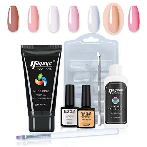 Yayoge Poly Gel Nail Kit 30ml Nude Pink Poly Nail Gel Kit Poly Nail Extension Gel kit with Nail Lamp Slip Solution and Nail Manicure Beginner Kit DIY Salon and at Home