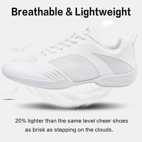 Image of Cheer Shoes for Youth Girls White Cheerleading Athletic Dance Shoes Tennis Sneakers for Competition Sport Training