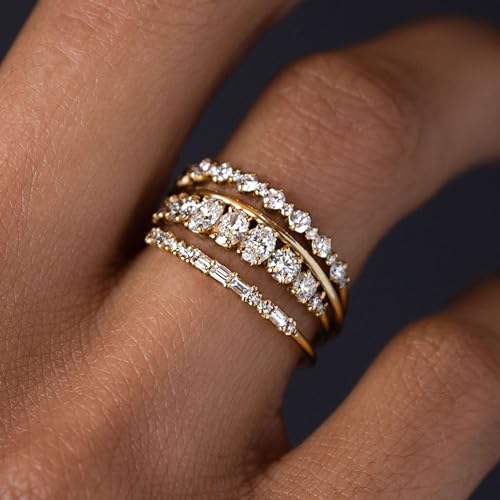 tobeny stackable gold rings for women non tarnish dainty 14k gold plated stacking cubic zirconia thumb ring set trendy statement promise wedding bands engagement rings for women size 6 7 8 9 10