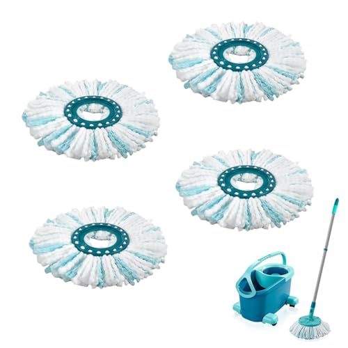 4 Stück Ersatzkopf kompatibel mit Leifheit Clean Twist Disc Mop Ergo Wischmopp Ersatzbezug mit 2-Faser-System waschbar bis 60 C für Fliesen Laminat Holz