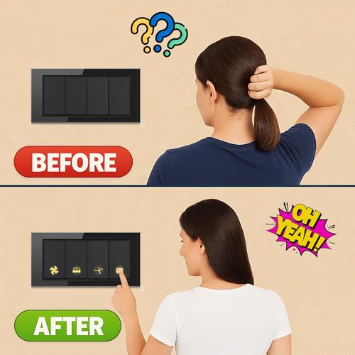 Image of GLUN Electric Self-Adhesive Board Switch Plastic Surface Stickers, 38 Icons 600 Stickers Set Bright Golden Colors, for All Types of Appliances Or Machinery, Fan, Light, Fridge, AC, Switch Stickers