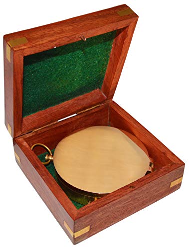 Brújula de latón de 4" con caja de almacenamiento de palo de rosa miniatura 6