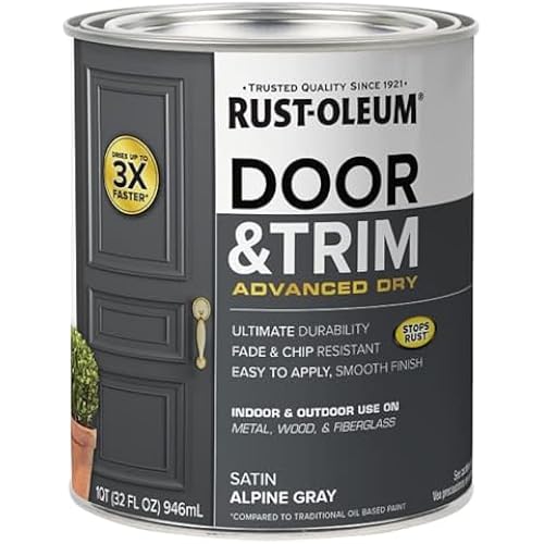 Rust-Oleum 369387 Advanced Dry Door & Trim Paint, Quart, Satin Alpine Gray
