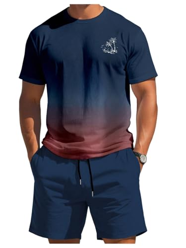 GORGLITTER Men's 2 Piece Outfits Summer Cruise Tropical Graphic T Shirt and Shorts Set