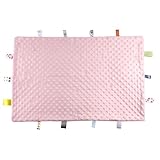 Tag-Sensorikdecke für Erwachsene mit Demenz, Sicherheitsdecken, weiche Taggy-Decke aus Baumwolle und Plüsch mit Etiketten, Alzheimer-Produkte Busy Sensorikdecken 45 cm x 65 cm (Rosa)