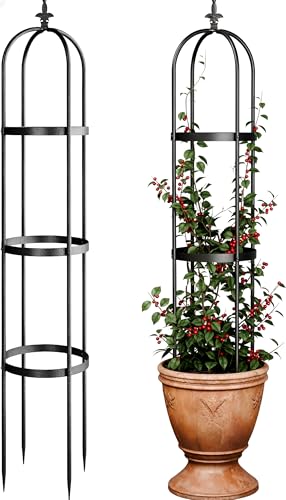 Idzo Trellis for Climbing Plants Outdoor, Garden Trellis Steel, Obelisk Design Stone Coated, 72 in Upgrade 2025, Vertical Support for Climbing Plants, Decorative for Outdoor & Indoor Use