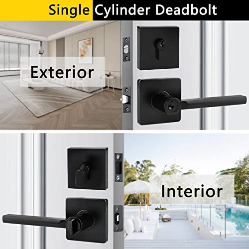 Hisafe Heavy Duty Matte Black Exterior Door Handle Set With Single Cylinder Deadbolt, 3 Sets Of Different Keys, Left&Right Handed, X-Hd1601-Db-Set-3 #TOP2