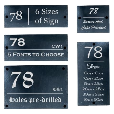 Covering All Occasions Personalised Door Plaques Slate House Numbers House Signs House Name Plaques for Outside House Signs and Plaques Personalised Slate House Signs - 5 Fonts (10cm x 10cm) Cover