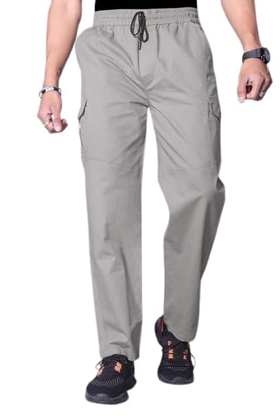 Men's Olive Green Cargo Pants with Elastic Drawstring Waist-picture-43