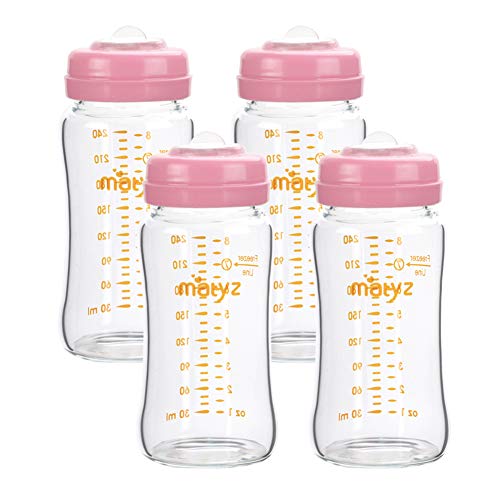 Image of Matyz Glass Storage Bottle With Lids - 8 Ounce, Pink Lids