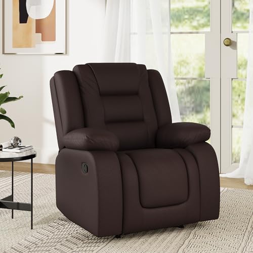 Image of Amazon Brand - Solimo Fraklin | Single Seater Sofa Recliner | Manual Recliner (Leatherette Brown)