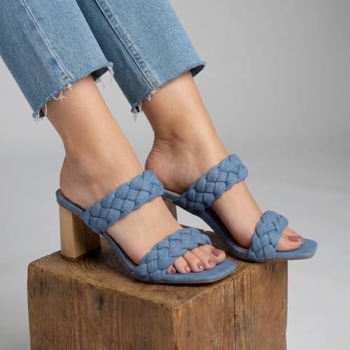 Image of Dunes Iris Chunky Braided Heel Sandals for Women, Block Heel Square Toe Summer Sandals with Memory Foam