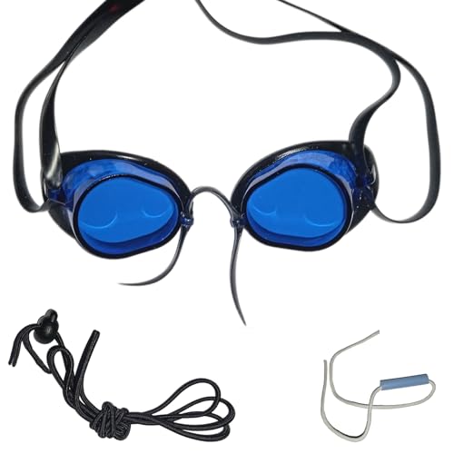 SwimmerShop Occhialini Nuoto Tipo Svedesi - Occhialini Piscina con Bordo in Gomma, Anti Appannamento, Gommati, Protezione UV - Modello Svedesi per Nuotatori Professionisti - Lenti Blu
