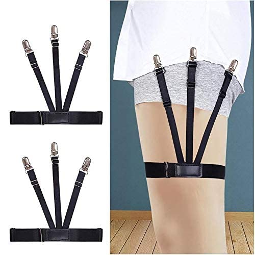 مشد مطاطي قابل للتعديل مع مشابك خاصة لتثبيت القمصان الرجالية مشد مع اربطة ومشابك مانعة للانزلاق., أسود, Free Size