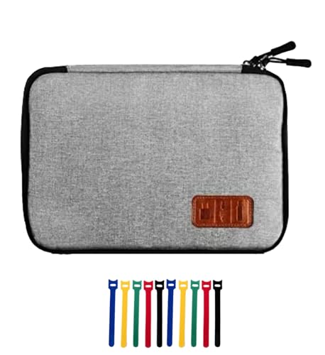 Travel Cable Organizer Bag Double Layer Waterproof Portable Electronic Accessories Organizer for USB Cable Cord Phone Charger Headset Wire SD Card with 10pcs Cable Ties(Grey)