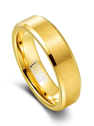 Vakki Herren Damen Ringe 6mm Wolfram Ring Gold Einfach Eheringe mit Abgeschrägte Kanten Größe 53(16.9) Vakki Herren Damen Ringe 6mm Wolfram Ring Gold Einfach Eheringe mit Abgeschrägte Kanten Größe 53(16.9)