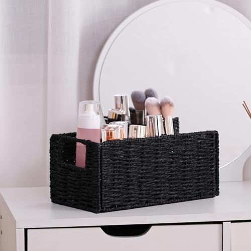 Vagusicc BLACK Storage Basket, Set Of 2 Wicker Basket, Hand-Woven Paper Rope Storage Baskets For Organizing, Foldable Rectangular Cube Storage Organizer Bins Baskets thumb #4