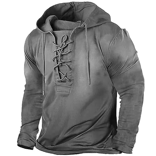 Sweat à capuche uni gris pour homme en taille M avec manches longues et lacets de serrage