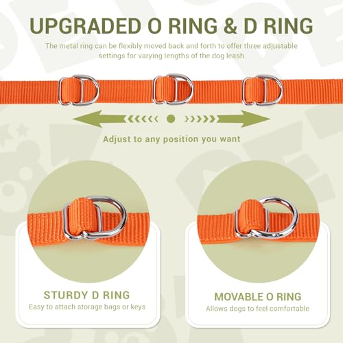 PETCOOZ Hundeleine 3 m Verstellbare Schleppleine, Verdickte Doppelleine Führleine für Hunde bis 30 kg für Kleine Mittelgroße Hunde, Freihandleinen Übungsleine aus Nylon mit 2 Karabiner, Orange