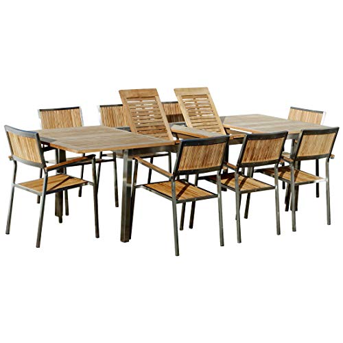 ASS ALEOS. Gartengarnitur Edelstahl Teak Set Ausziehtisch 200-240-280x100...