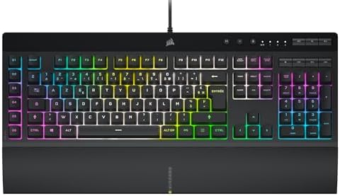 CORSAIR K55 RGB PRO XT Clavier de Jeu Filaire à Membrane – IP42 Résistant à la Poussière et Aux éclaboussures – 6 Touches Macro Intégration Elgato – Compatible iCUE – AZERTY FR – PC, Mac, Xbox – Noir