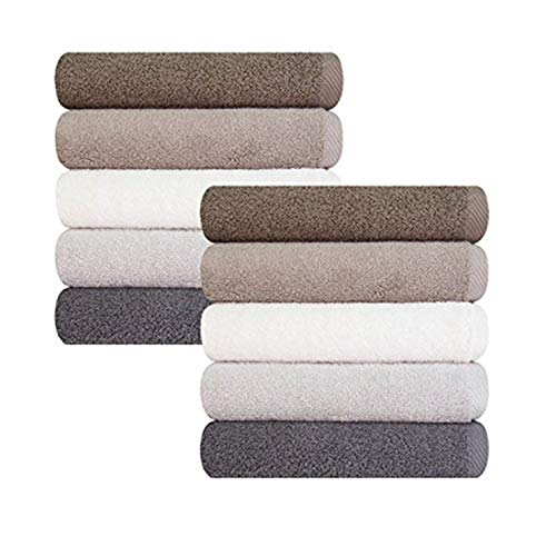 Songwol 440GSM Premium Bath Towels Cotton Towels for Hotel and Spa, Maximum Softness and Absorbency, Set of 10, Brown 2pcs, Light Brown 2pcs, Ivory 2pcs, Light Gray 2pcs, Gray 2pcs