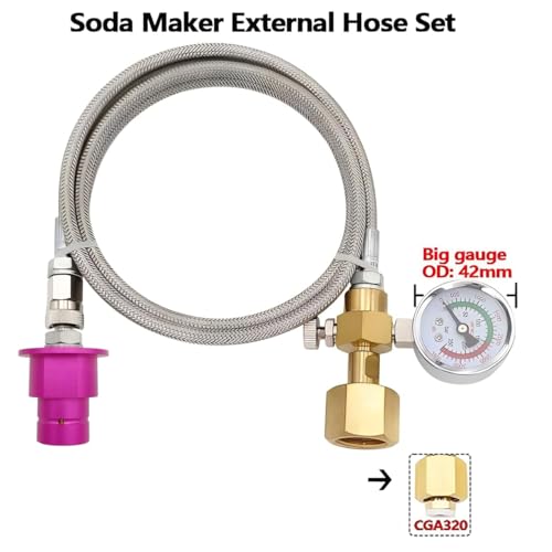 Soda Machine Co2 Adapter Quick Connector Adapter With High Pressure Stainless Steel Hose,Soda Water Maker Adaptor Compatible with Terra DUO Art Gaia Series 56inch with Gauge