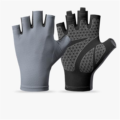 Guantes profesionales de gimnasio, fitness, transpirables, antideslizantes, para mujer y hombre, de medio dedo, para verano, para pesca, ciclismo, sin dedos, para bicicleta, color gris, L 8, 8,5 cm