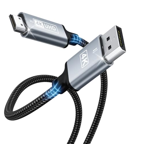 DisplayPort Auf HDMI,4K Displayport to HDMI kabel 1M,Unidirektionaler DP auf HD MI,Nylon Geflochten Displayport to HDMI Kompatibel mit Desktops,Laptops,PC,Dell,HP,HDTV,Projektor AMD NVIDIA