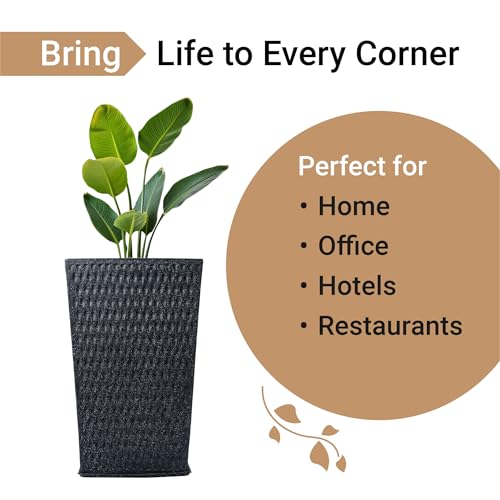 Image of Kuber Industries 16-Inch Roto Mould German Polymer Extra Large Big Size Flower Pot | Indoor /Outdoor Tree Gamla Planter for Living Room, Resorts, Hotels, Terrace & Garden | Marble Matrix Tower - Black