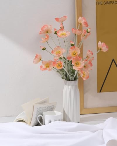 DuHouse 6 Pcs Artificial Poppies Flowers Silk Poppy Flowers for Home Table Centerpieces Decoration Office Wedding(Coral) - Image 4