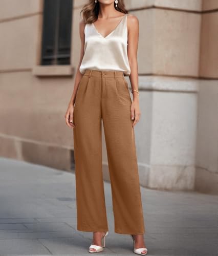 Image of Feiersi Womens Casual Wide Leg Pants High Waisted Button Down Straight Long Trousers Palazzo Pants