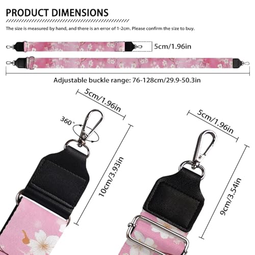 Image of GLENLCWE Pink Cherry Blossom Purse Straps Replacement Crossbody Bag Strap for Purses, Wide Shoulder Straps for Women Handbags Adjustable Strap