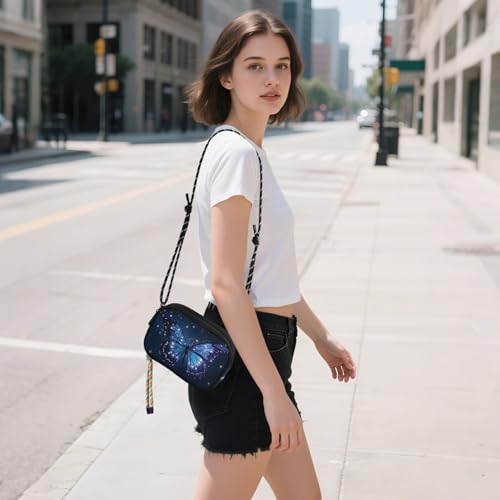 Blue Butterfly Black Crossbody Bags for Women Cell Phone Purses Women's Shoulder Handbags Wallet Purse with Adjustable Strap2