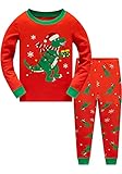 Popshion Little Boys Girls Christmas Pajamas Sets for Toddler 100% Cotton Dinosaur Planet Sleepwear Long Sleeve 2 Piece kids Clothes Pjs 3-10T dinosaur and gift 4T
