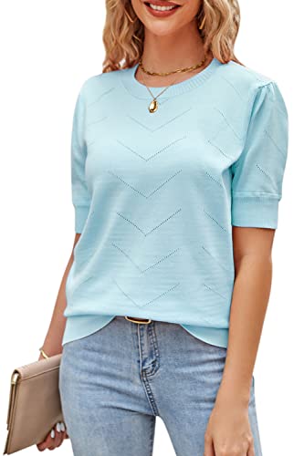 Image of Newshows Women's Sweater Short Sleeve Summer Fall Casual Business Shirts | Stretchy, Breathable, Lightweight, Summer Casual Sweater for Business 2026, Crewneck Dressy Tops, Daily Pullover, Work