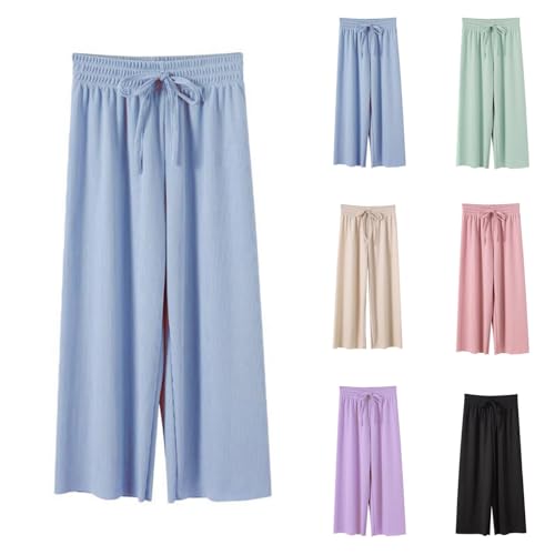 Girls Ice Silk Wide Leg Summer Pants Casual Elastic Waist Loose Comfy Workout Trousers with Pockets for Kids 2-14 Years2