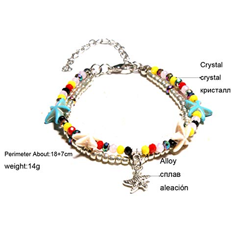 Image of Softones Blue Starfish Turtle Anklet Multilayer Charm Beads Sea Handmade Boho Anklet Foot Jewelry for Women