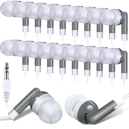 Image of Konohan 25 Pcs Bulk Earbuds with Wire Basic Headphones in Ear for Libraries Laptop, No Microphone 3.5 mm Jack Earbuds Dot Headphones, Individually Bagged (Grey)