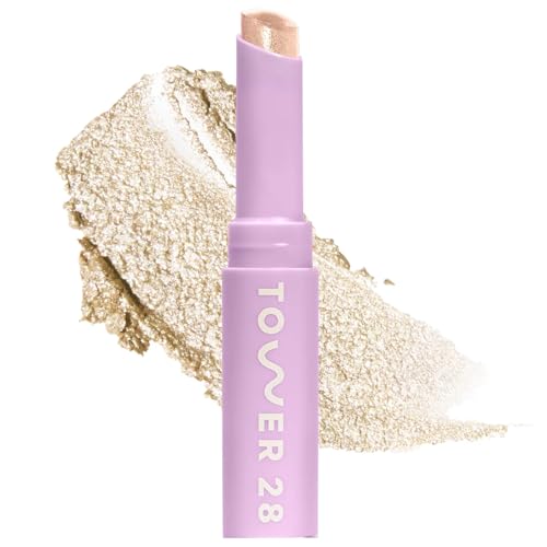 Tower 28 GoGo Cooling Shimmer Eyeshadow Stick - 8-Hour Wear Cream Eyeshadow + Precise Highlighter Stick - Water-Based Eye Makeup for Sensitive Eyes - Microplastic-Free Eye Shadow - Chateau (.09 oz)