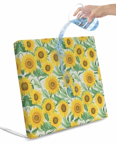 2 Pack Yellow Sunflowers Waterproof Cushion Covers with Ties, Outdoor Patio Chaise Lounge Chair Seat Cushion Slip Covers Replacement(Only Cover) Summer Botanical Wild Floral Leaves 24