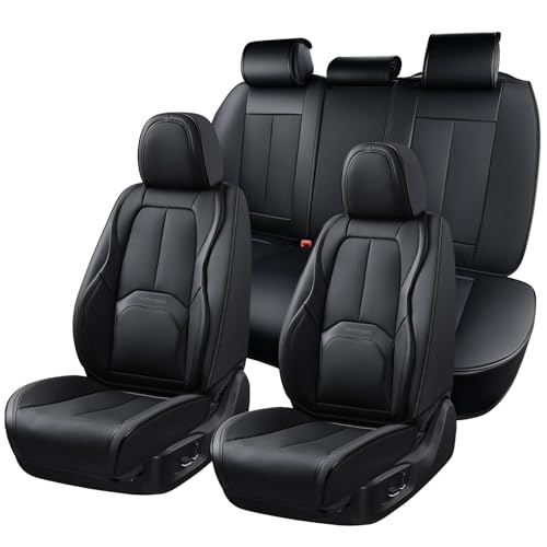 Image of Coverado Car Seat Covers Full Set, Premium Nappa Leather Seat Covers for Car, Waterproof Car Seat Protector with Lumbar Support, Automotive Seat Covers Universal Fit for Most Cars SUV Truck(Black)