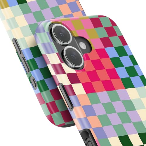 Image of Goodon for iPhone 16 Plus Case Cute - Wireless Charging Compatible - Dual-Layer Hard Shell + Silicone Cover - Protective Phone Case with Trendy Designs for Women - Patchwork Checkerboard