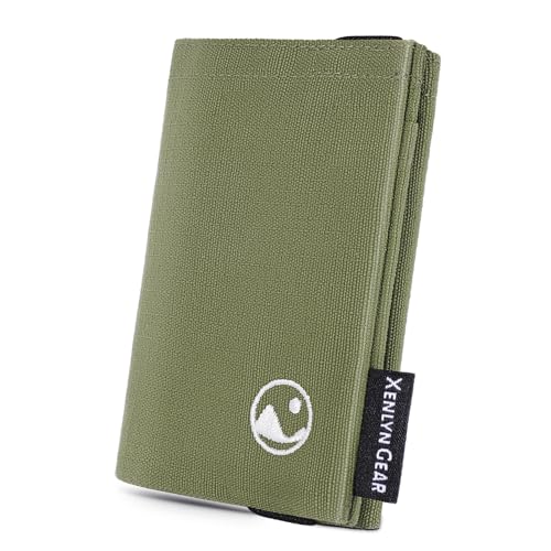 Image of Minimalist Slim Wallet for Men, Heavy Duty Ripstop Nylon Trifold Wallet, Water Resistant Durable Front Pocket Wallet with Elastic Band, Large Capacity, Includes 1 RFID Blocking Card, Green