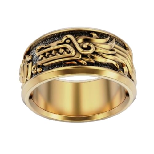 SILVERWORLDSHOP Quetzalcoatl Aztec God of Wisdom Band Oxidized 925 Sterling Silver Kukulkan Mexican Aztec Empire Ancient Civilization Mayan Dragon Band Handmade Japanes Mythological Dragon Band