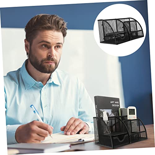 Porte-crayons de table noir SHINEOFI à 7 compartiments et tiroir pour bureau